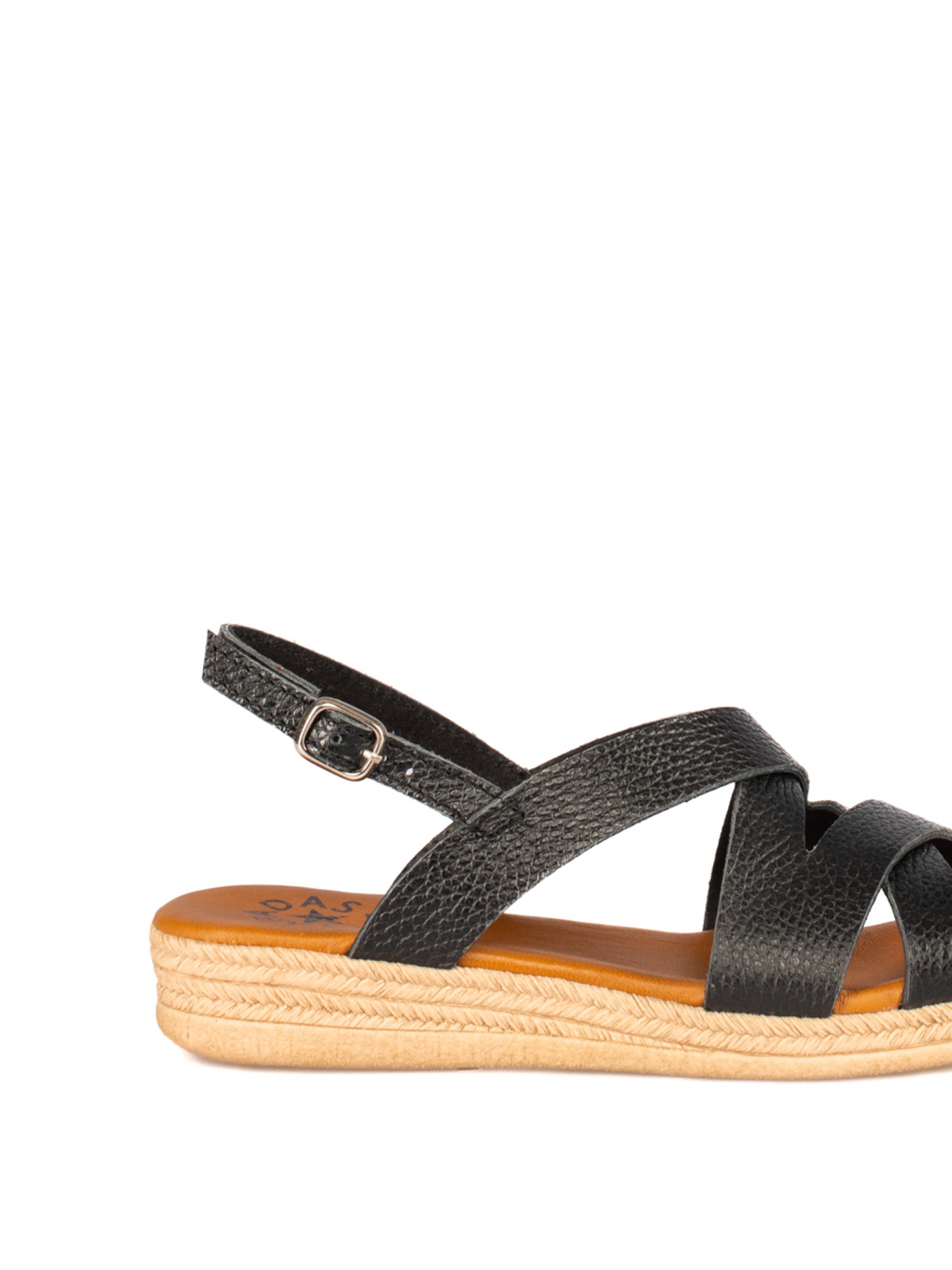 Low Wedge Sandal
with Crossed Straps in Leather