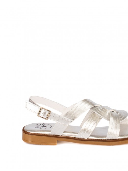 Women’s Flat Metallic Leather Sandal
with Braided Women’s Flat Metallic Leather Sandal
with Braided