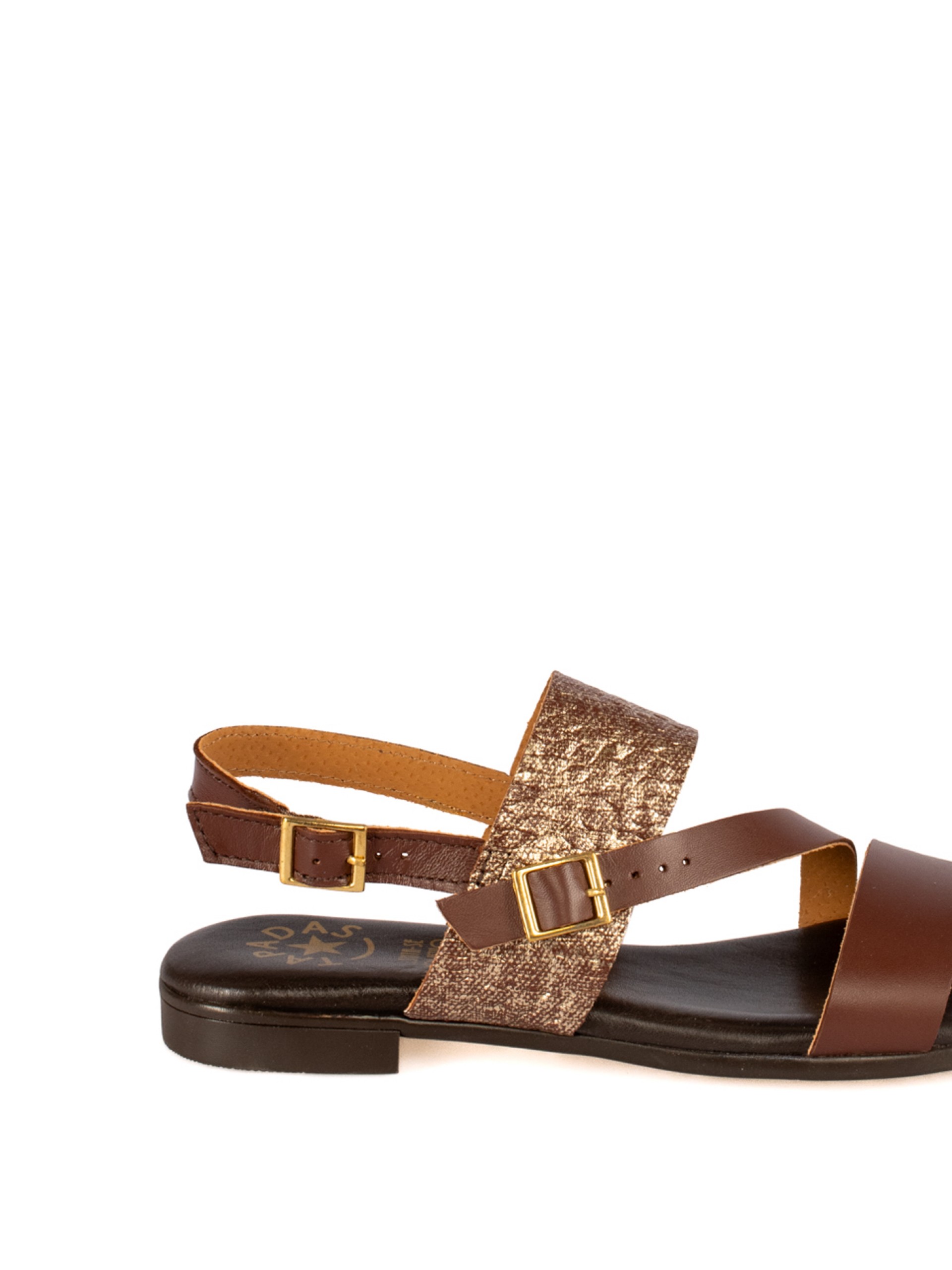 Women’s Flat Leather Sandal
with Combined Material