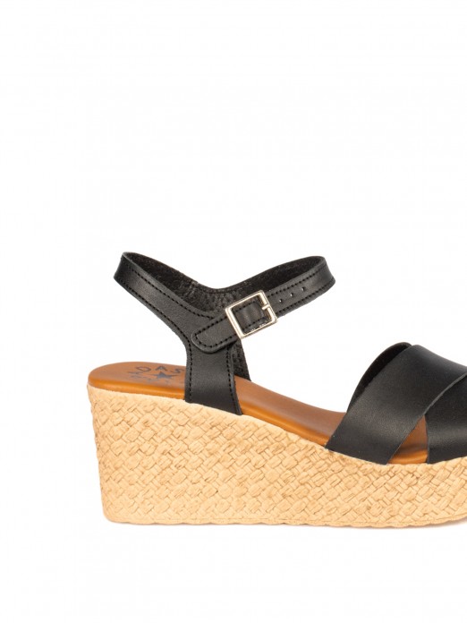 Women’s Leather Wedge Sandal with Crossed Straps Women’s Leather Wedge Sandal with Crossed Straps
