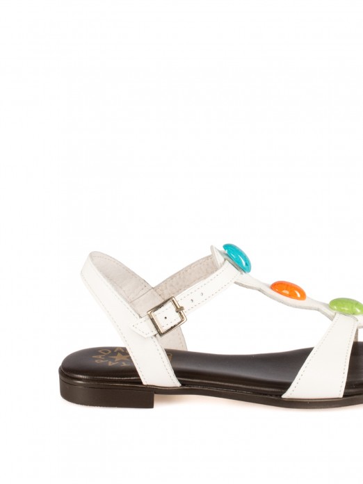 Flat Leather Sandal with Stones Flat Leather Sandal with Stones