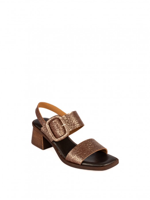Woven Metallic Leather Sandal with Covered Buckle Woven Metallic Leather Sandal with Covered Buckle