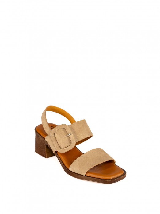 Woven Suede Sandal with Covered Buckle