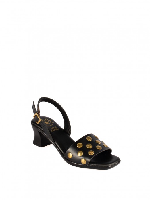 Kitten Heel Leather Sandal with Studs