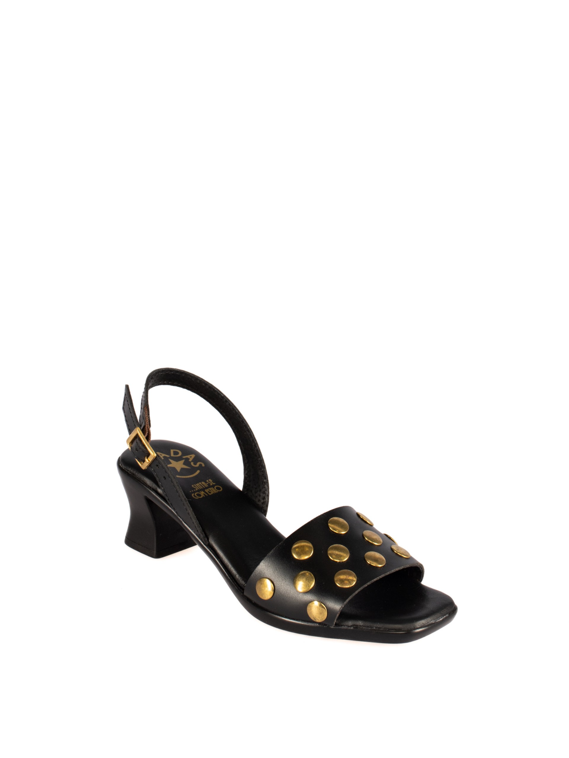 Kitten Heel Leather Sandal with Studs