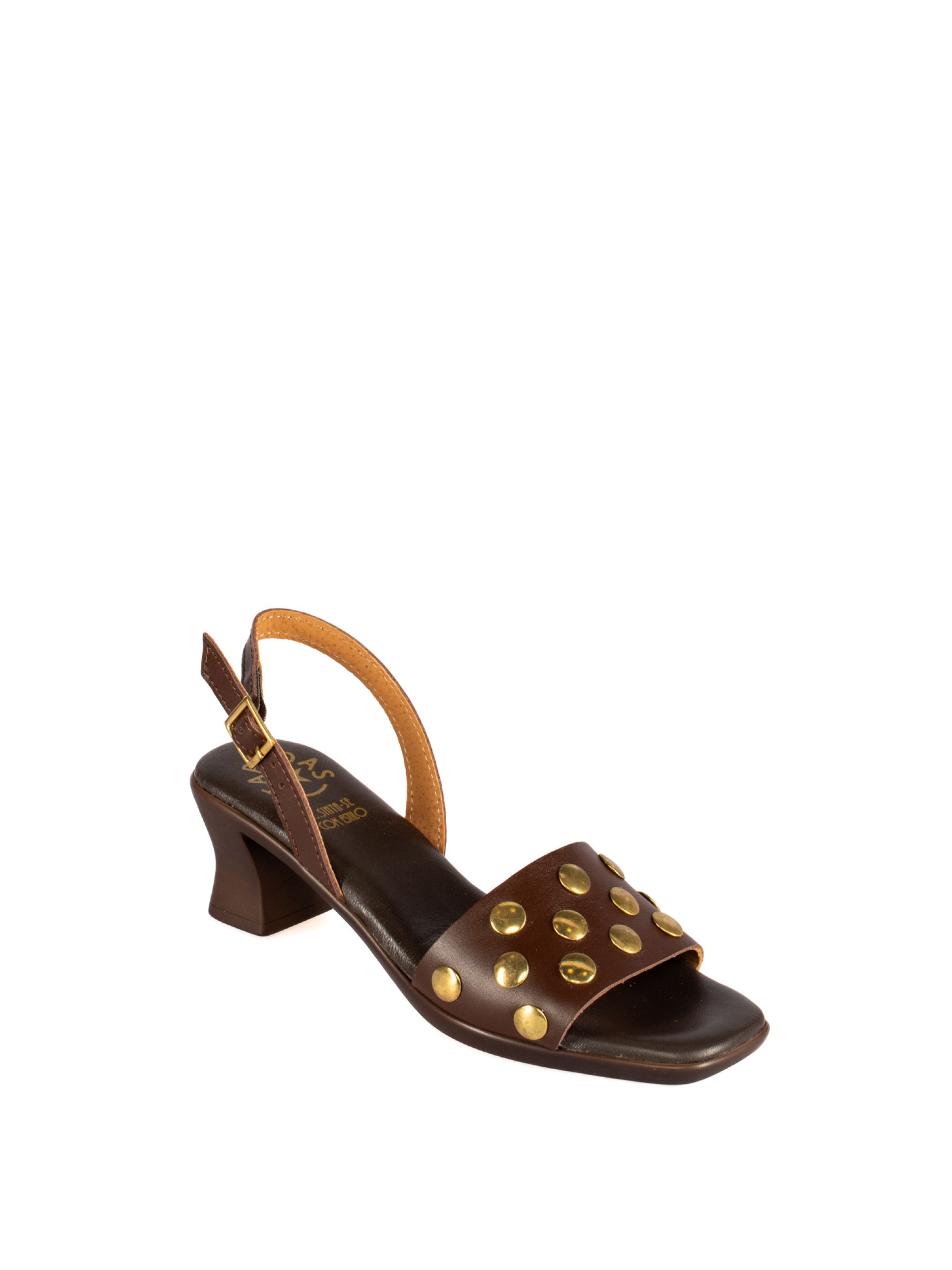 Kitten Heel Leather Sandal with Studs