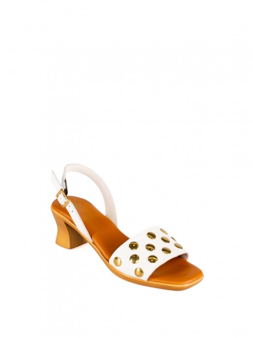 Kitten Heel Leather Sandal with Studs Kitten Heel Leather Sandal with Studs