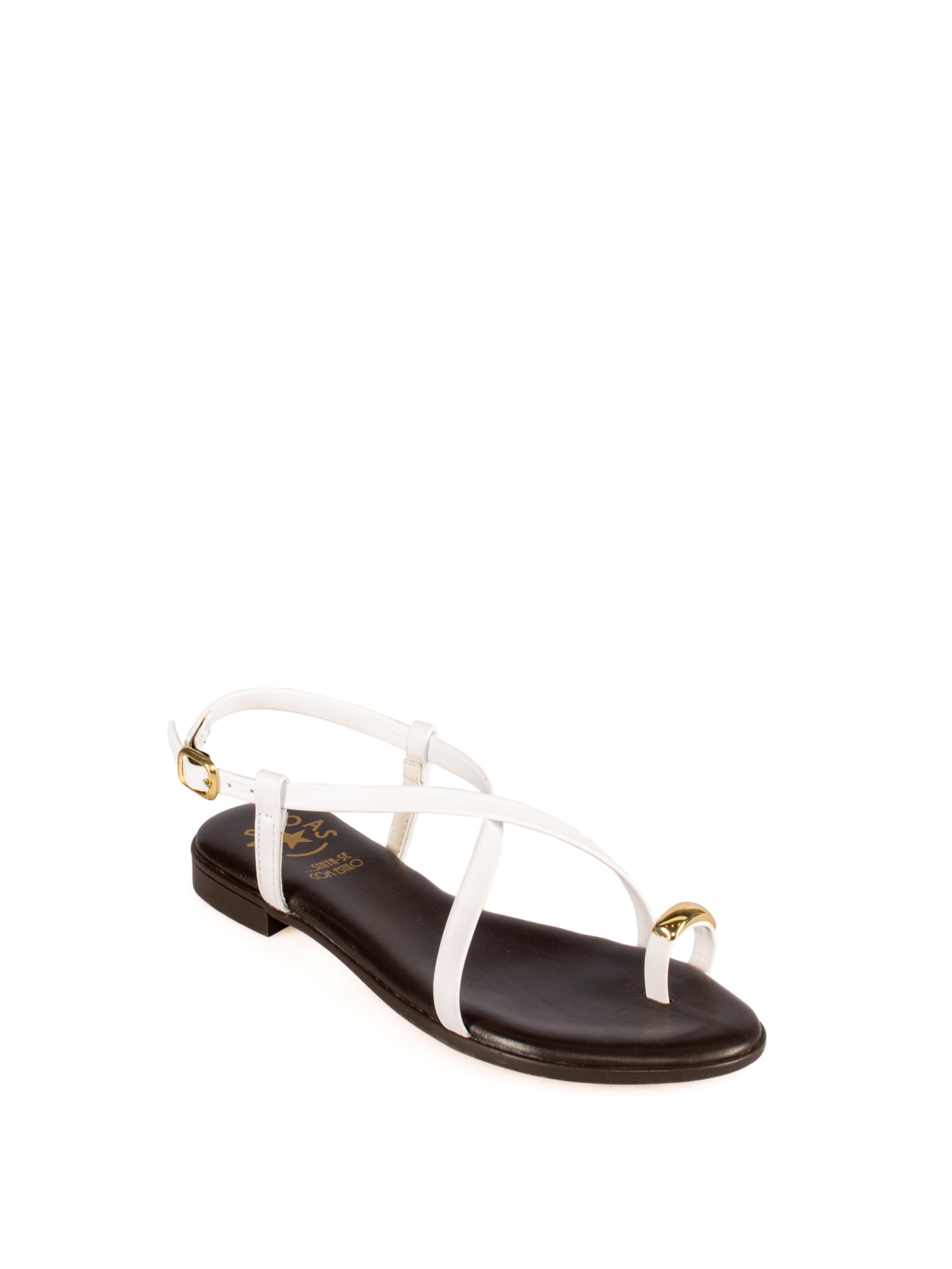 Women’s Flat Leather Sandalwith Gold Detail
