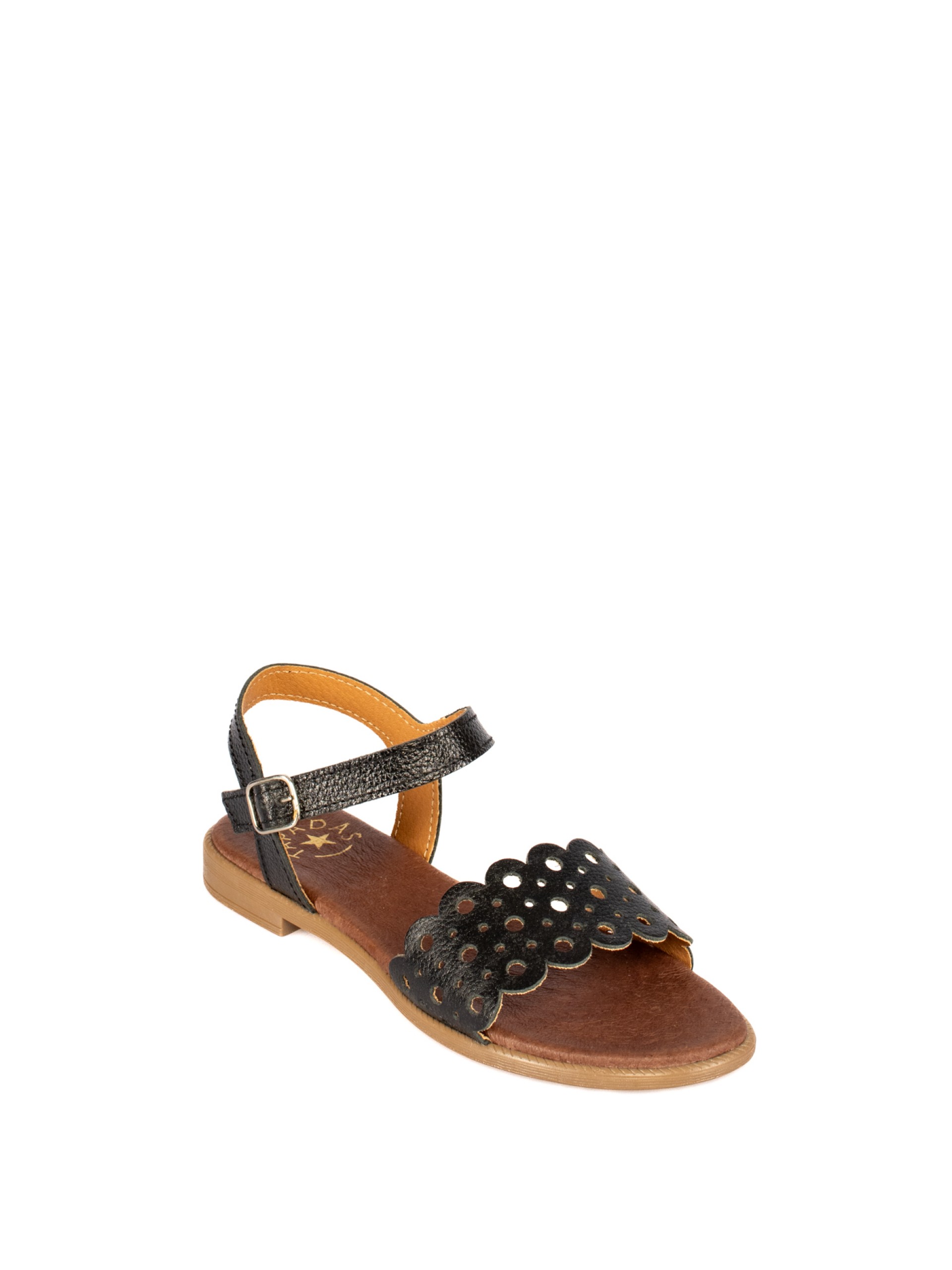 Women's Flat Leather Sandal with Cutouts