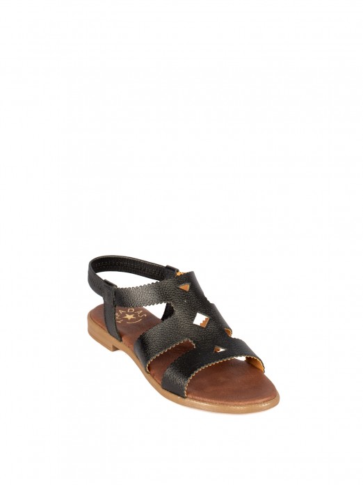Women's Flat Leather Sandal with Cutouts Women's Flat Leather Sandal with Cutouts