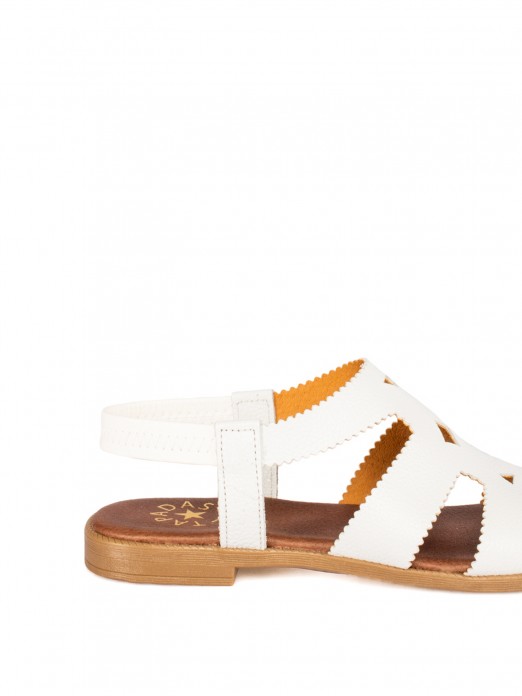 Women's Flat Leather Sandal with Cutouts Women's Flat Leather Sandal with Cutouts