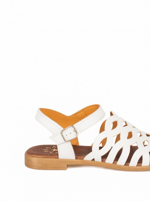 Women's Flat Leather Sandal with Cutouts Women's Flat Leather Sandal with Cutouts
