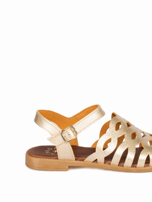 Women's Flat Leather Sandal with Cutouts Women's Flat Leather Sandal with Cutouts
