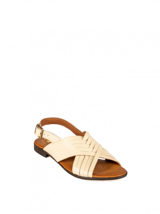 Women�s Flat Leather Sandal with Crossed Straps