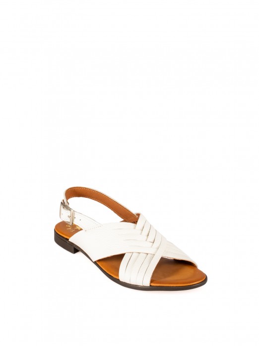 Women�s Flat Leather Sandal with Crossed Straps