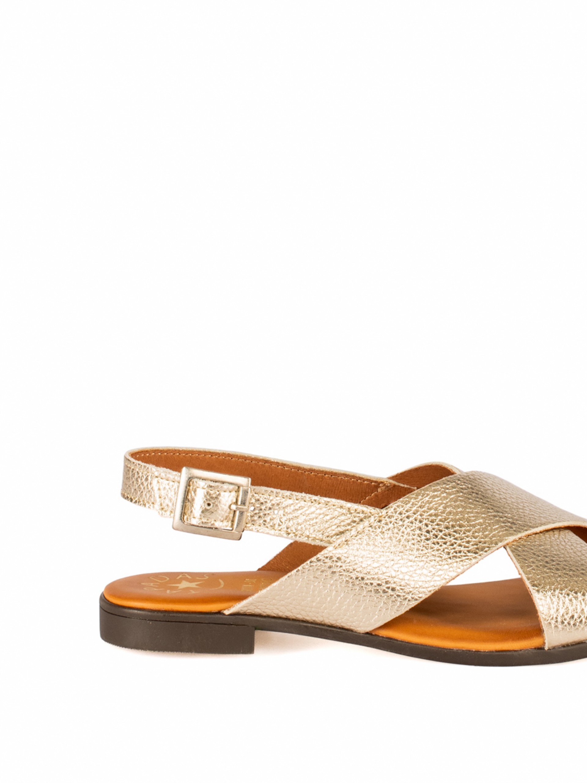 Women’s Flat Metallic Leather Sandal with Crossed