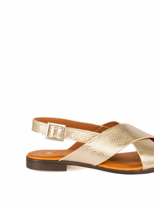 Women’s Flat Metallic Leather Sandal with Crossed Women’s Flat Metallic Leather Sandal with Crossed