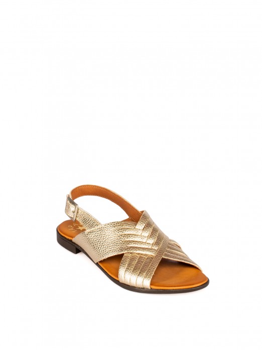 Women’s Flat Leather Sandal with Crossed Straps Women’s Flat Leather Sandal with Crossed Straps
