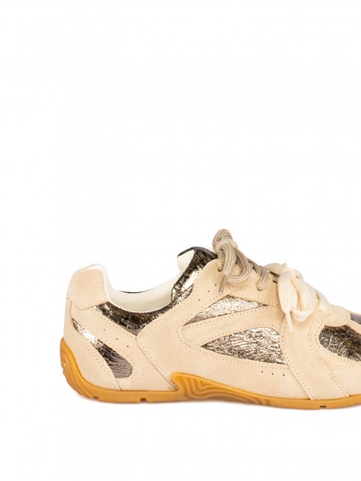 Women’s Laminated Leather and Suede Sneaker Women’s Laminated Leather and Suede Sneaker