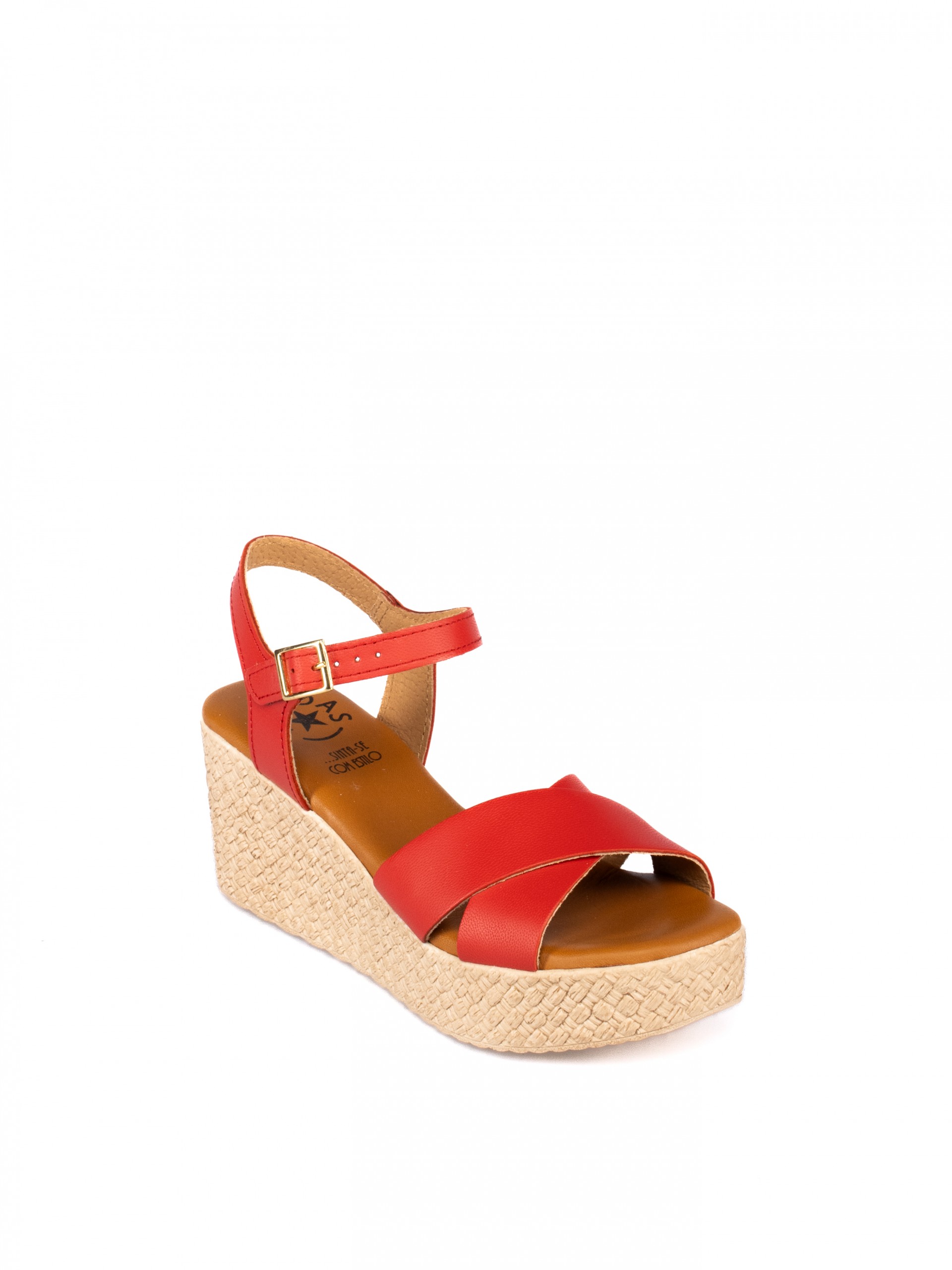 Women’s Leather Wedge Sandal with Crossed Straps