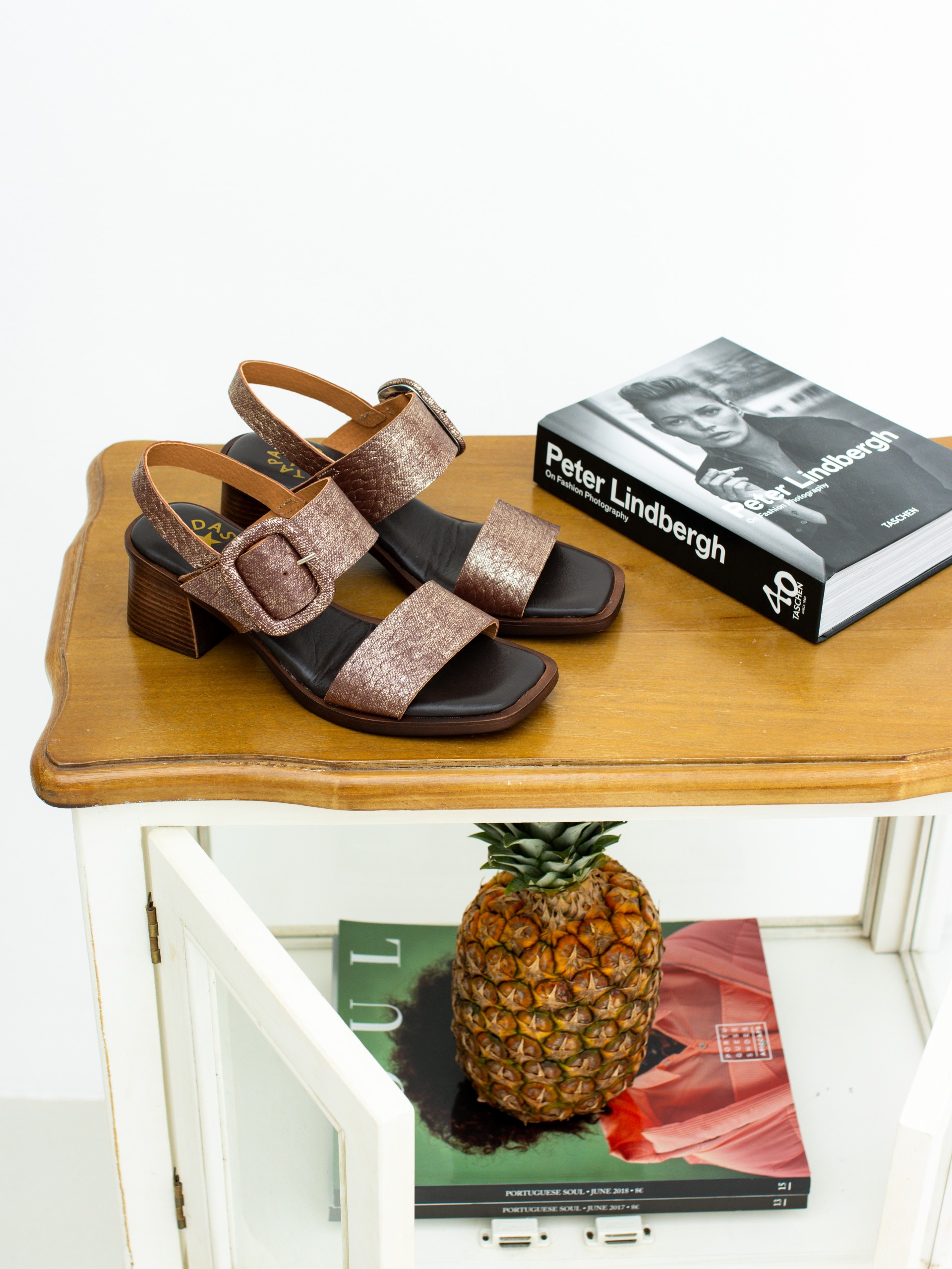 Woven Metallic Leather Sandal with Covered Buckle