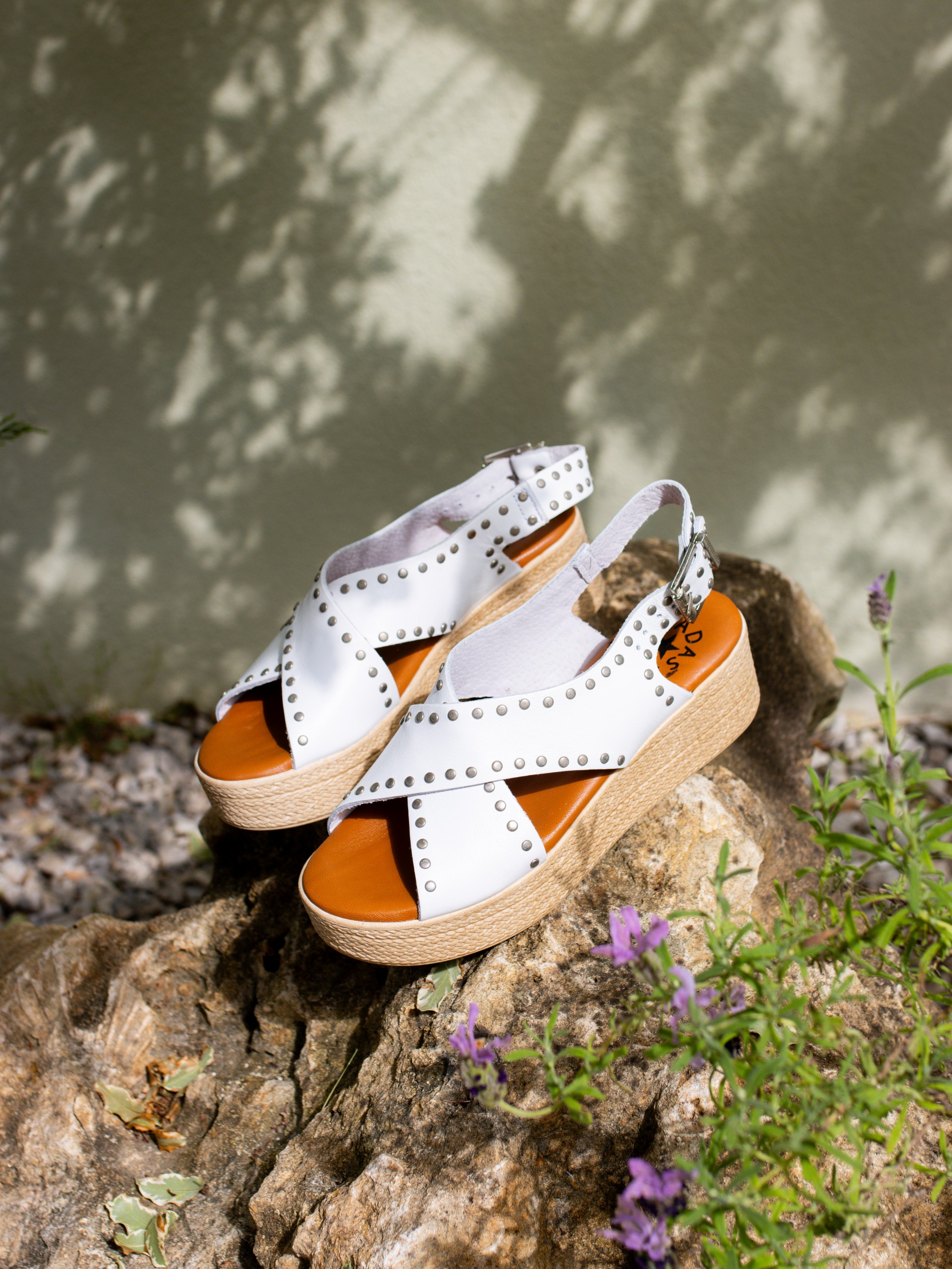 Women’s Leather Wedge Sandal with Studs