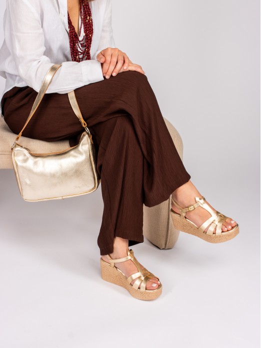 Women�s Metallic Leather Wedge Sandal