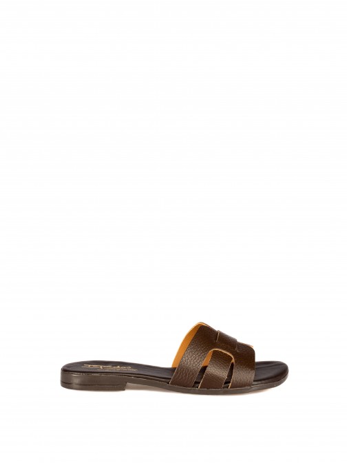 Women’s Black Leather Slide with Crossed Straps Women’s Black Leather Slide with Crossed Straps