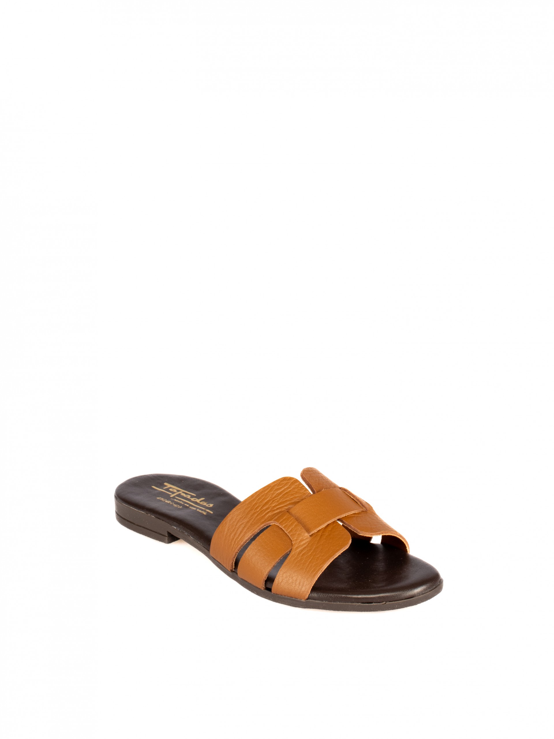 Women’s Black Leather Slide with Crossed Straps