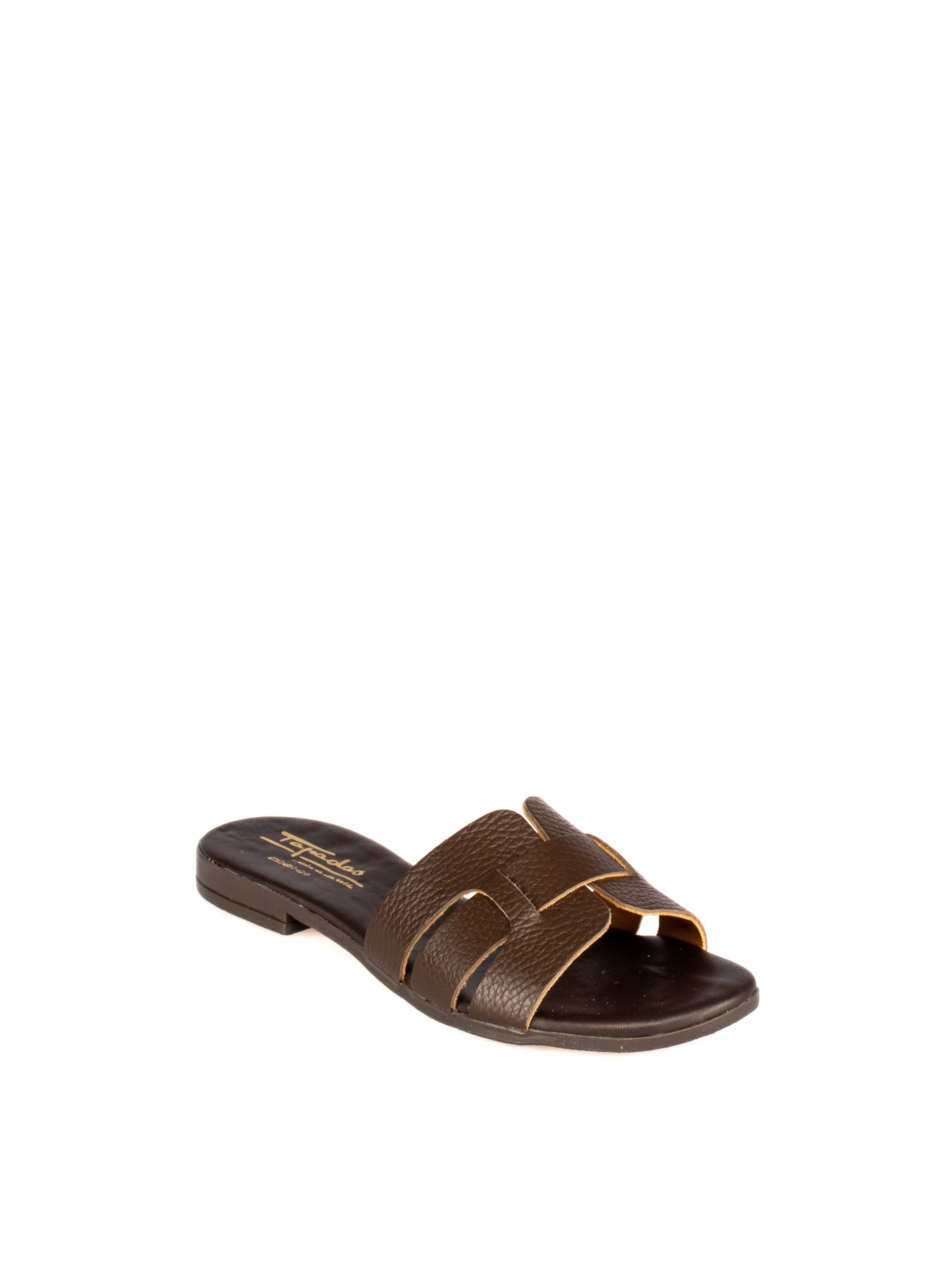 Women’s Black Leather Slide with Crossed Straps