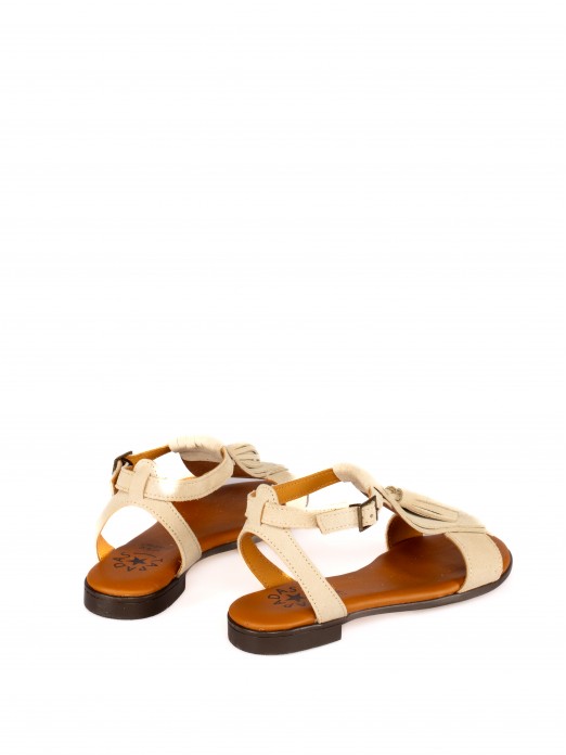 Suede Flat Sandal with Fringe Detail Suede Flat Sandal with Fringe Detail