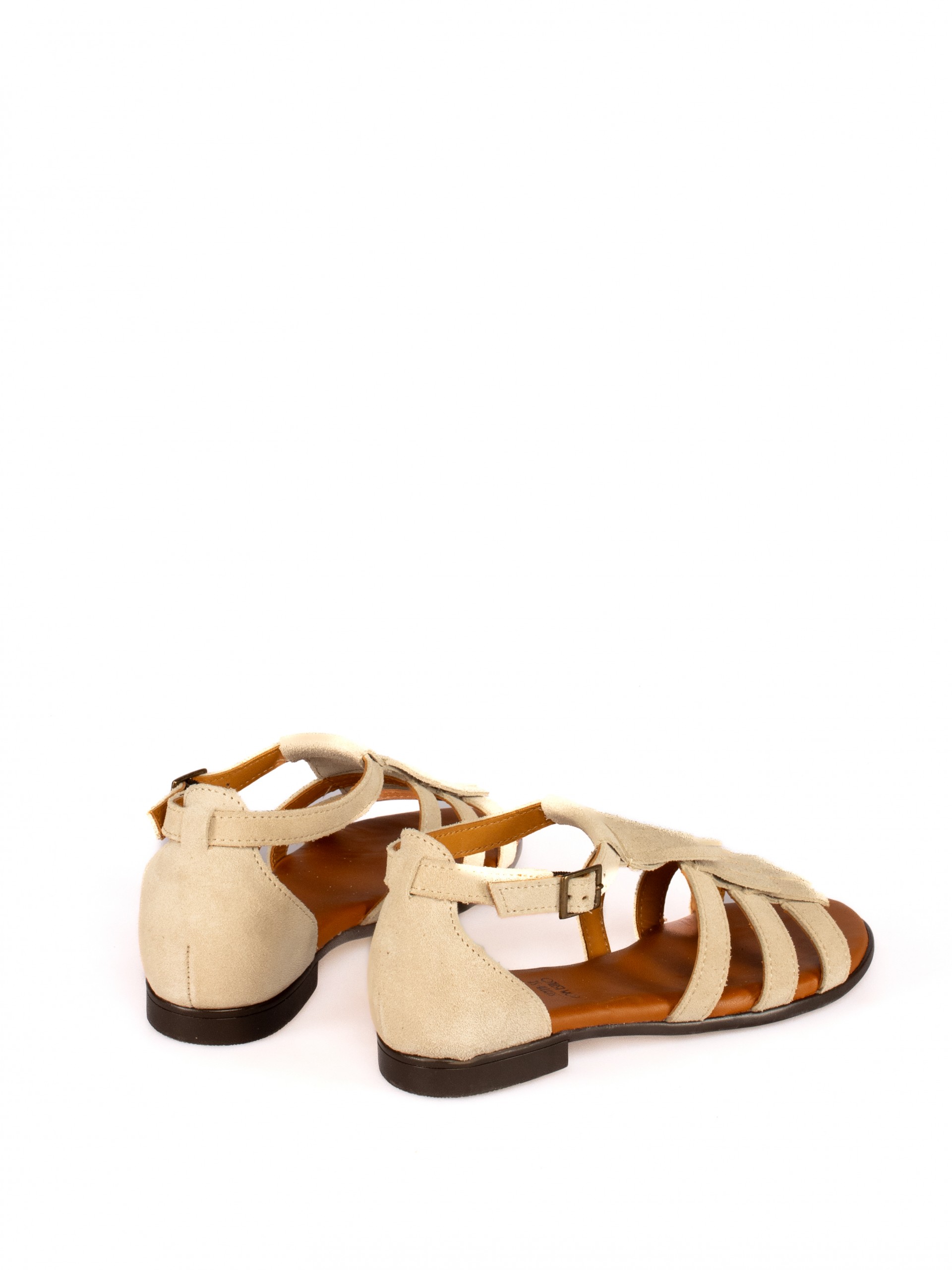 Suede Flat Sandal with Fringe and Strap Detail