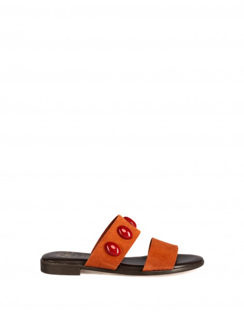 Suede Slide with Two Straps and Stones Suede Slide with Two Straps and Stones