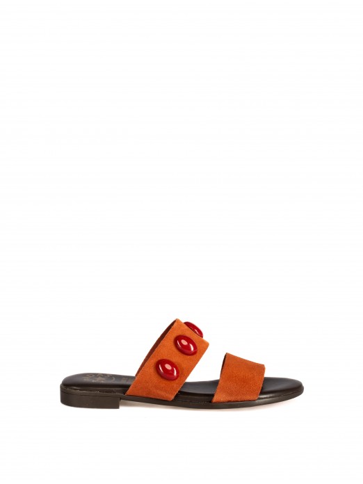 Suede Slide with Two Straps and Stones Suede Slide with Two Straps and Stones