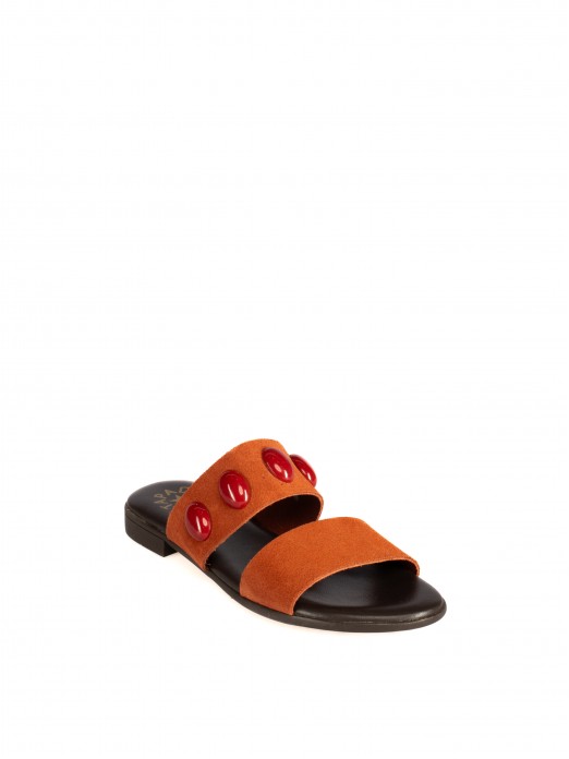 Suede Slide with Two Straps and Stones Suede Slide with Two Straps and Stones
