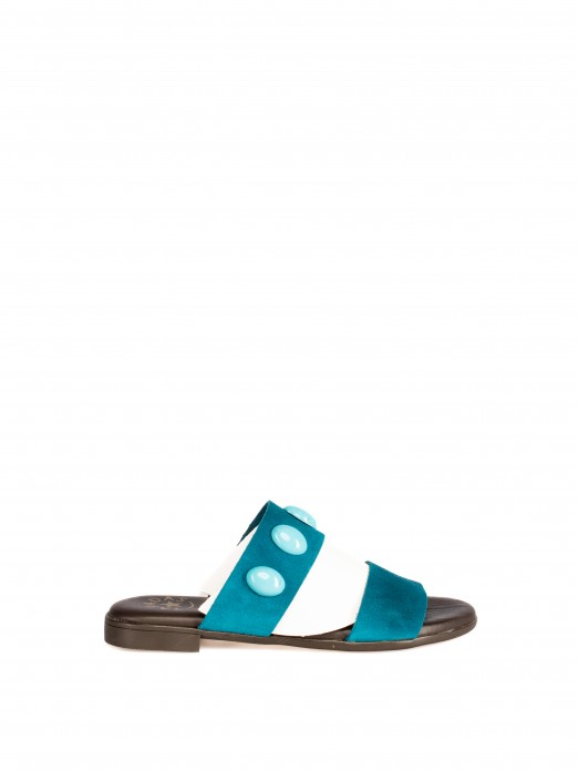 Suede Slide with Two Straps and Stones Suede Slide with Two Straps and Stones