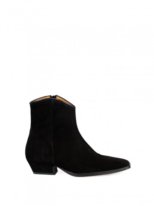 Suede Western Ankle Boots with Covered Heel Suede Western Ankle Boots with Covered Heel