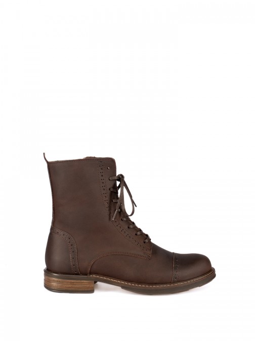 Women's Leather Ankle Boots with Perforated Detail