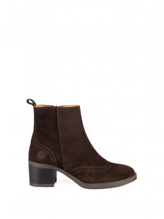 High-Heel Suede Ankle Boots with Brogue Detailing High-Heel Suede Ankle Boots with Brogue Detailing
