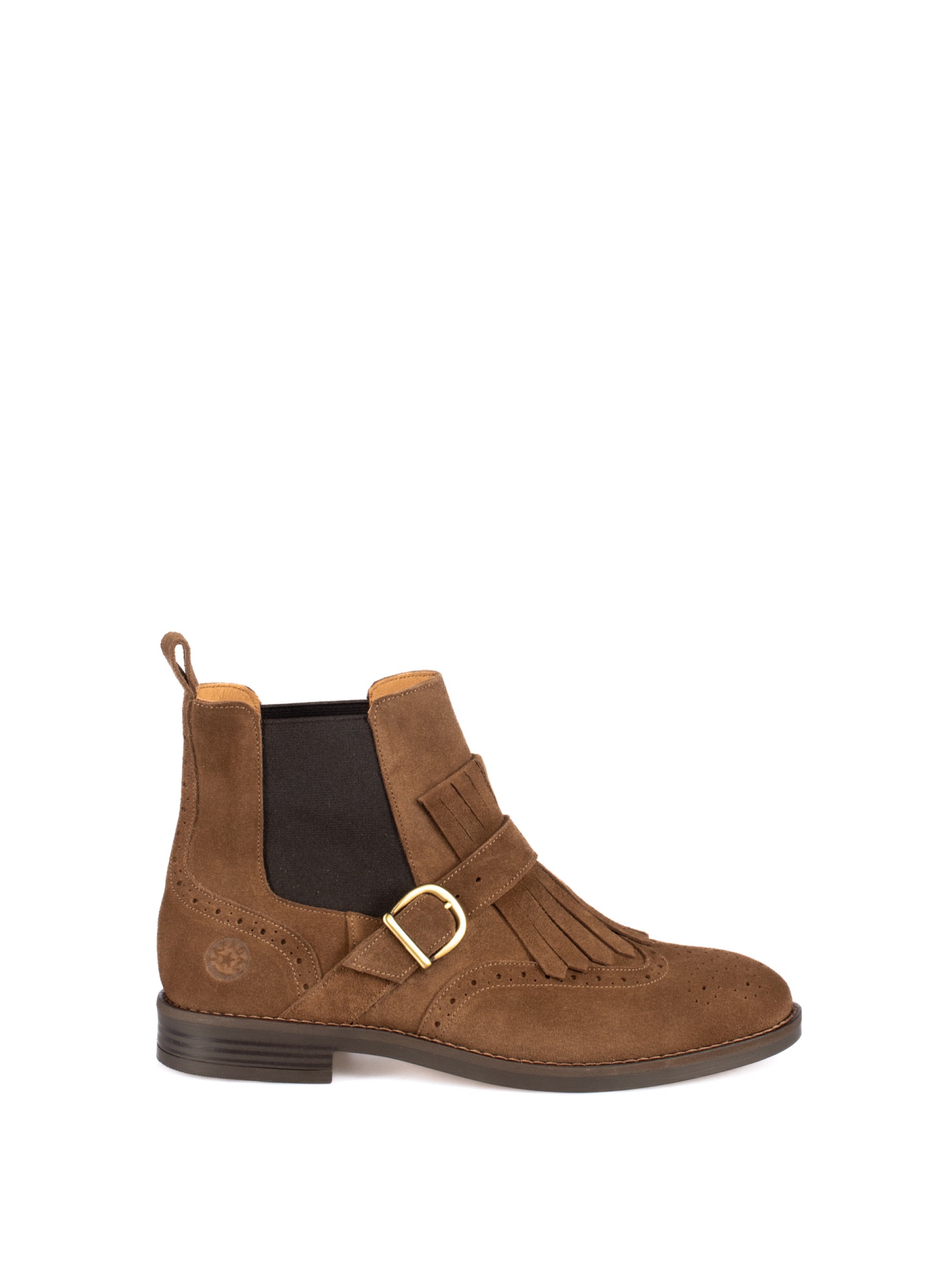 Suede Ankle Boots with Fringes and Buckle