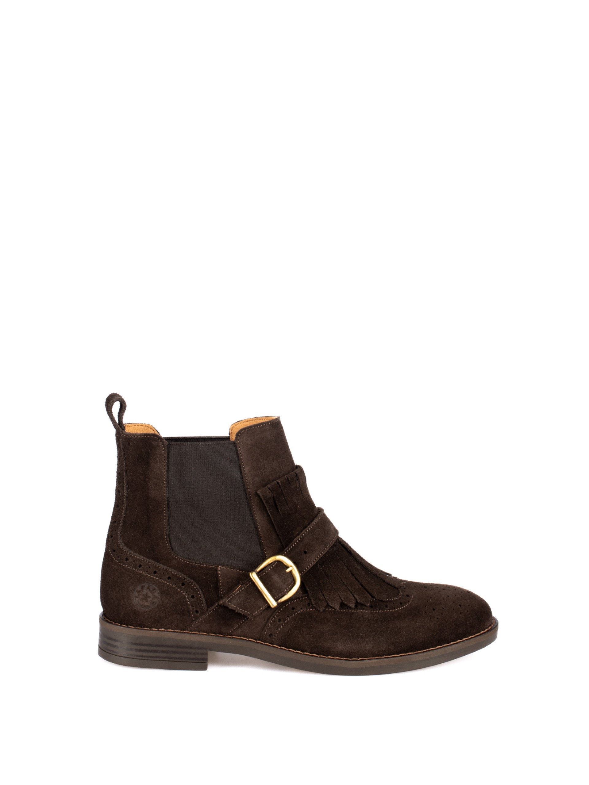 Suede Ankle Boots with Fringes and Buckle