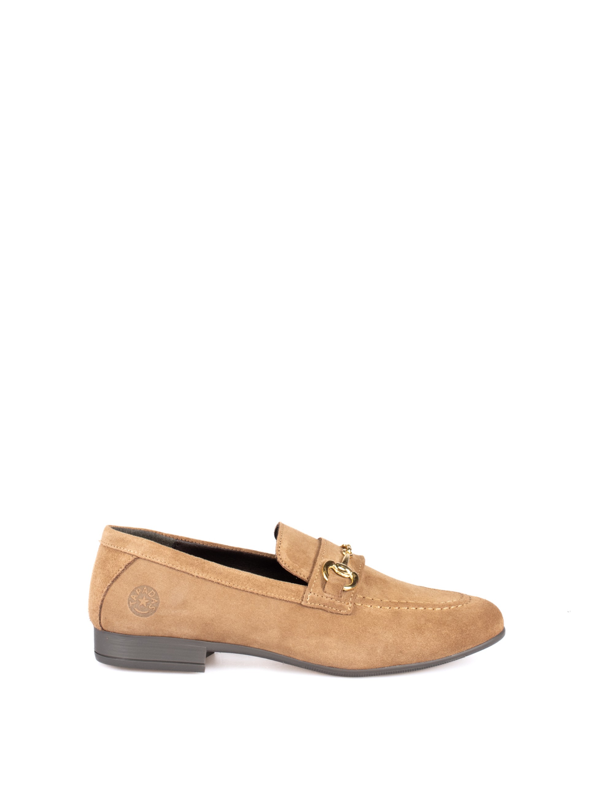 Mocassim em Camurça com Detalhe Dourado