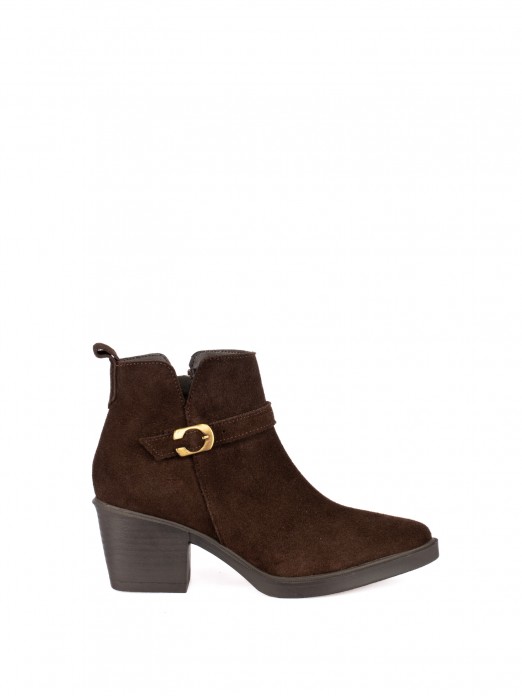 Suede ankle boot with buckle