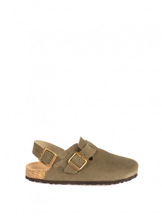 Bio suede clog with heel strap Bio suede clog with heel strap