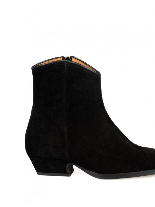 Suede Western Ankle Boots with Covered Heel Suede Western Ankle Boots with Covered Heel