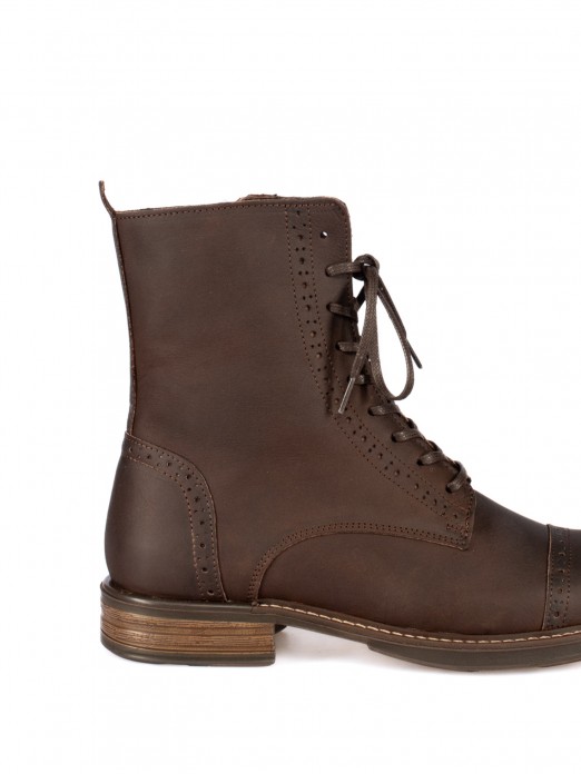 Women's Leather Ankle Boots with Perforated Detail