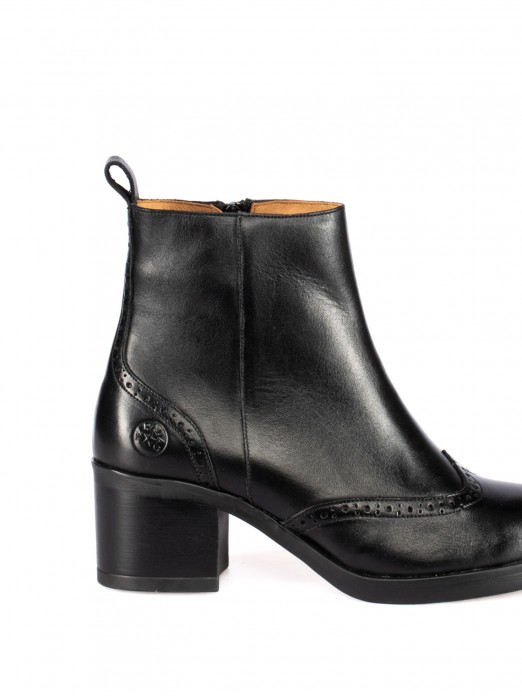 High-Heel Ankle Boots with Brogue Detailing