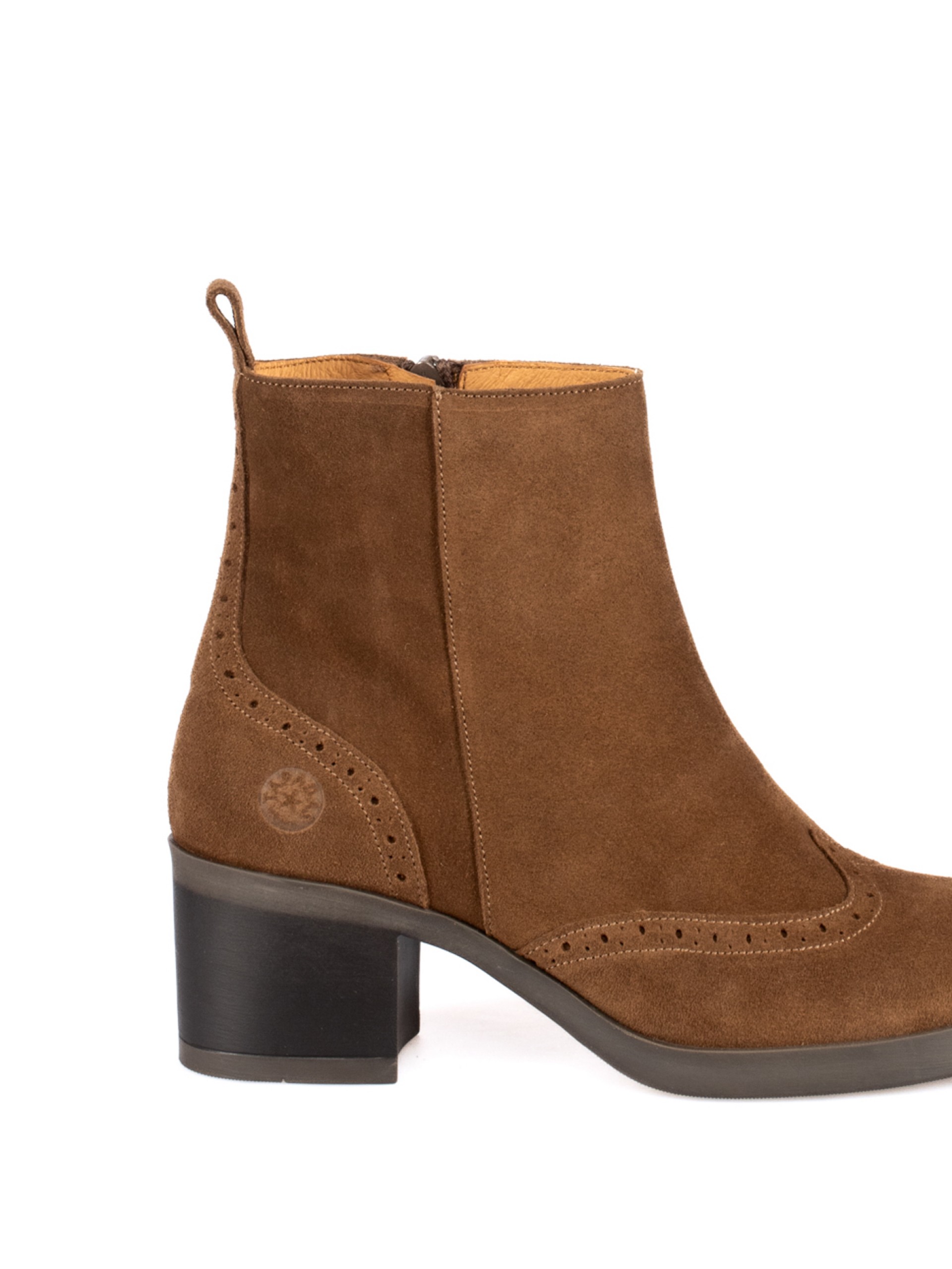 High-Heel Suede Ankle Boots with Brogue Detailing