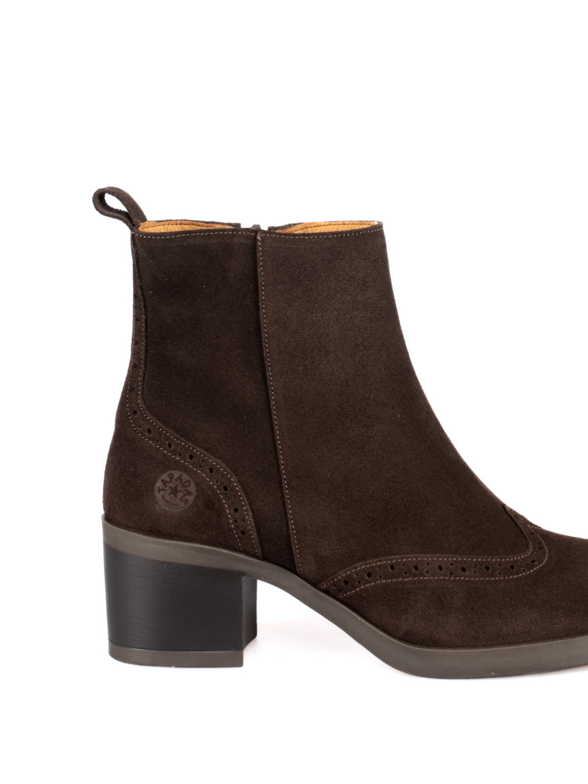 High-Heel Suede Ankle Boots with Brogue Detailing