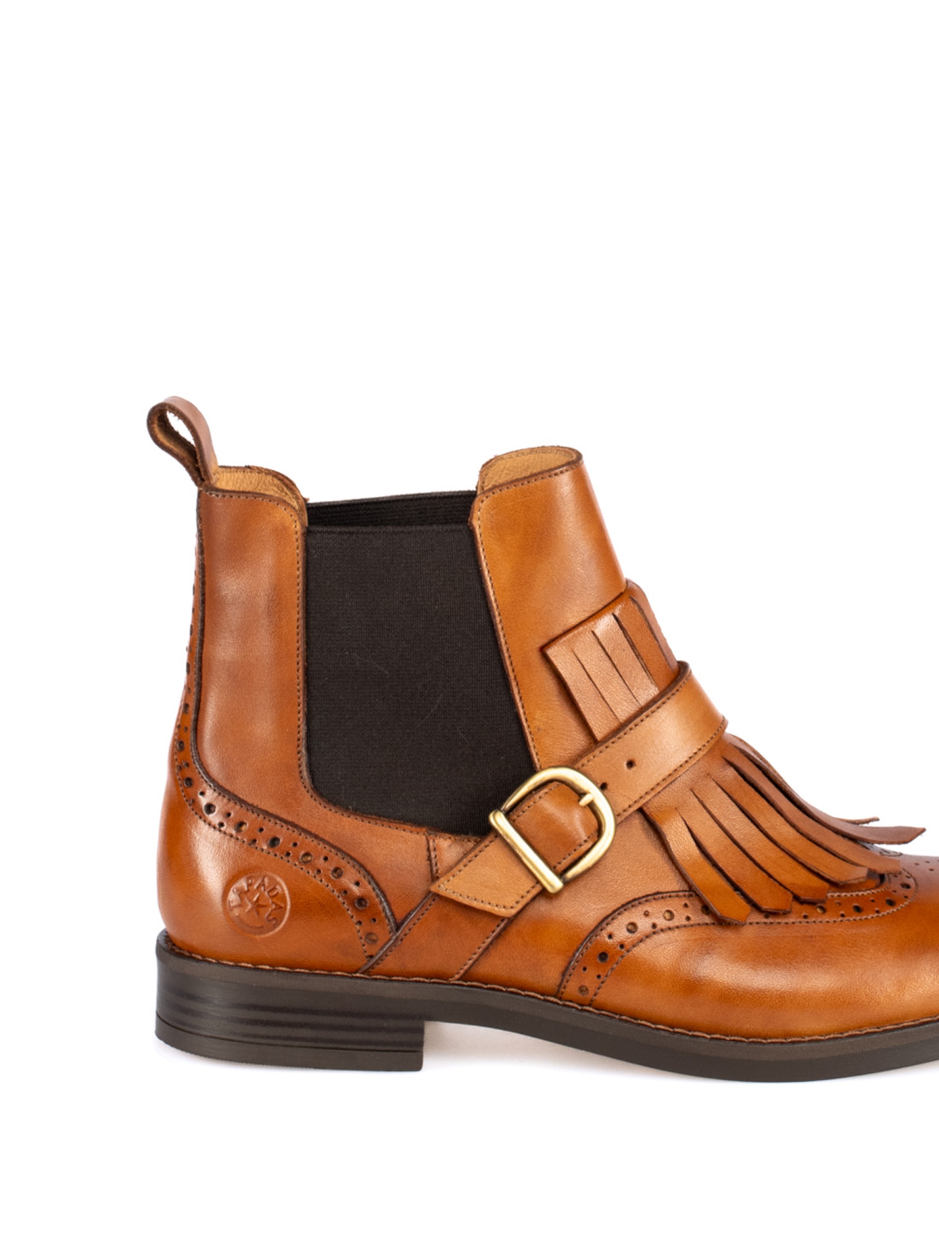 Leather Ankle Boots with Fringes and Buckle
